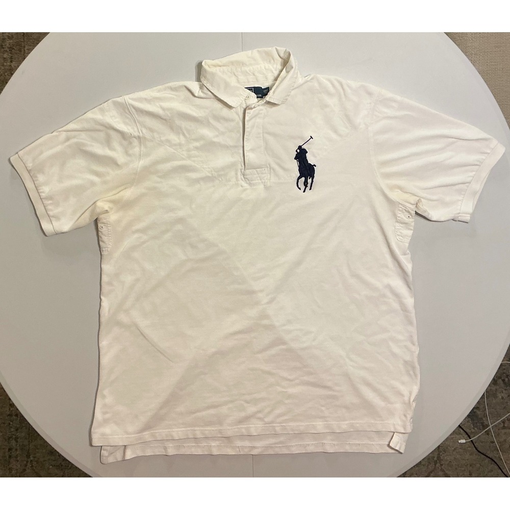VTG Y2K Polo Ralph Lauren Mens 2XLT White Big Pony Quilted Shoulder Polo Shirt